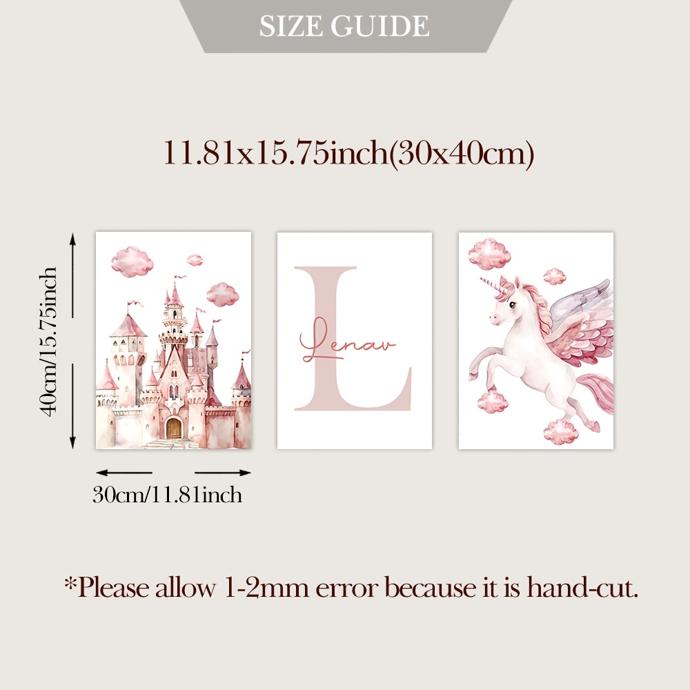 TEMU 3 pièces Affiche Personnalisée Thème Princesse - et Licorne sur Toile, Non Encadré - Décoration Murale pour Chambre de Fille, Salon ou Nursery -