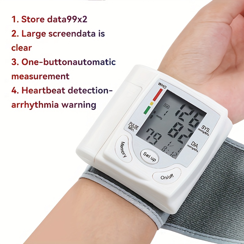 automatic wrist   with large lcd screen adjustable cuff   detection irregular heartbeat alert battery powered batteries not included safe for adults 36v or lower presidents day and start of   Product details 0