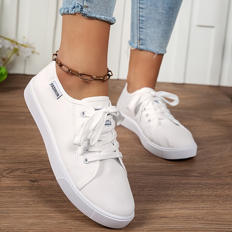 Women's Low-Top Lace-Up Sneakers Black White Fabric Upper with Thick  Cushioned Rubber Sole, Versatile Casual Formal *-Season Footwear,  Sleek