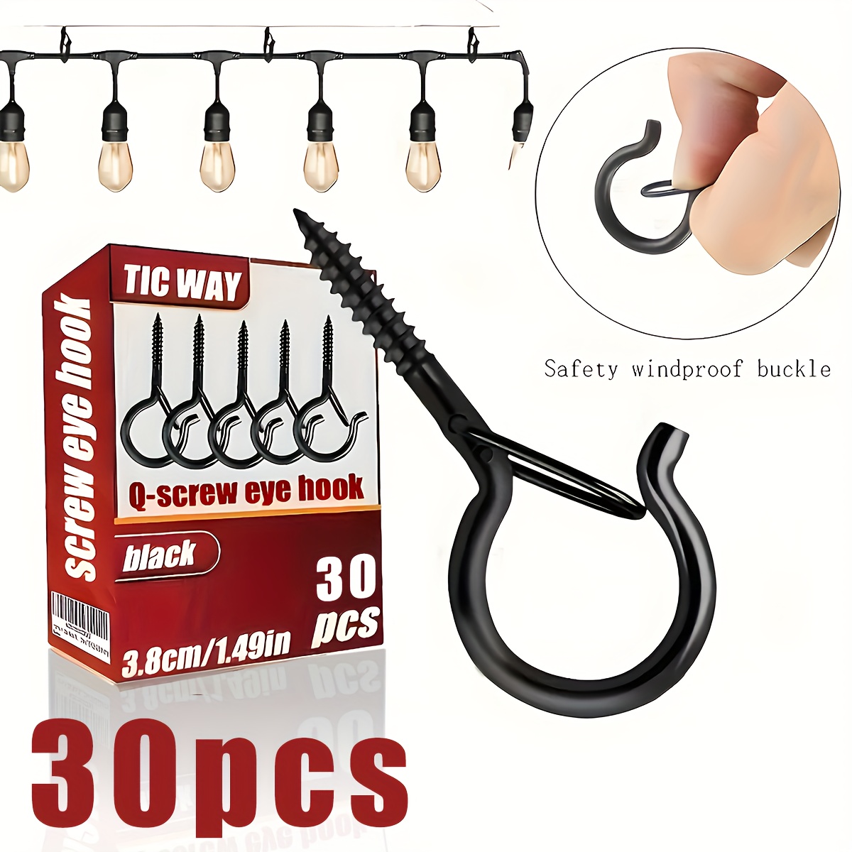 

30/32/60/120pcs Heavy Duty Metal Q Hooks With Safety Lock - Anti-rust Screw Hooks For Plants, Lights, And Bird Feed - Multifunctional Indoor And Outdoor Use