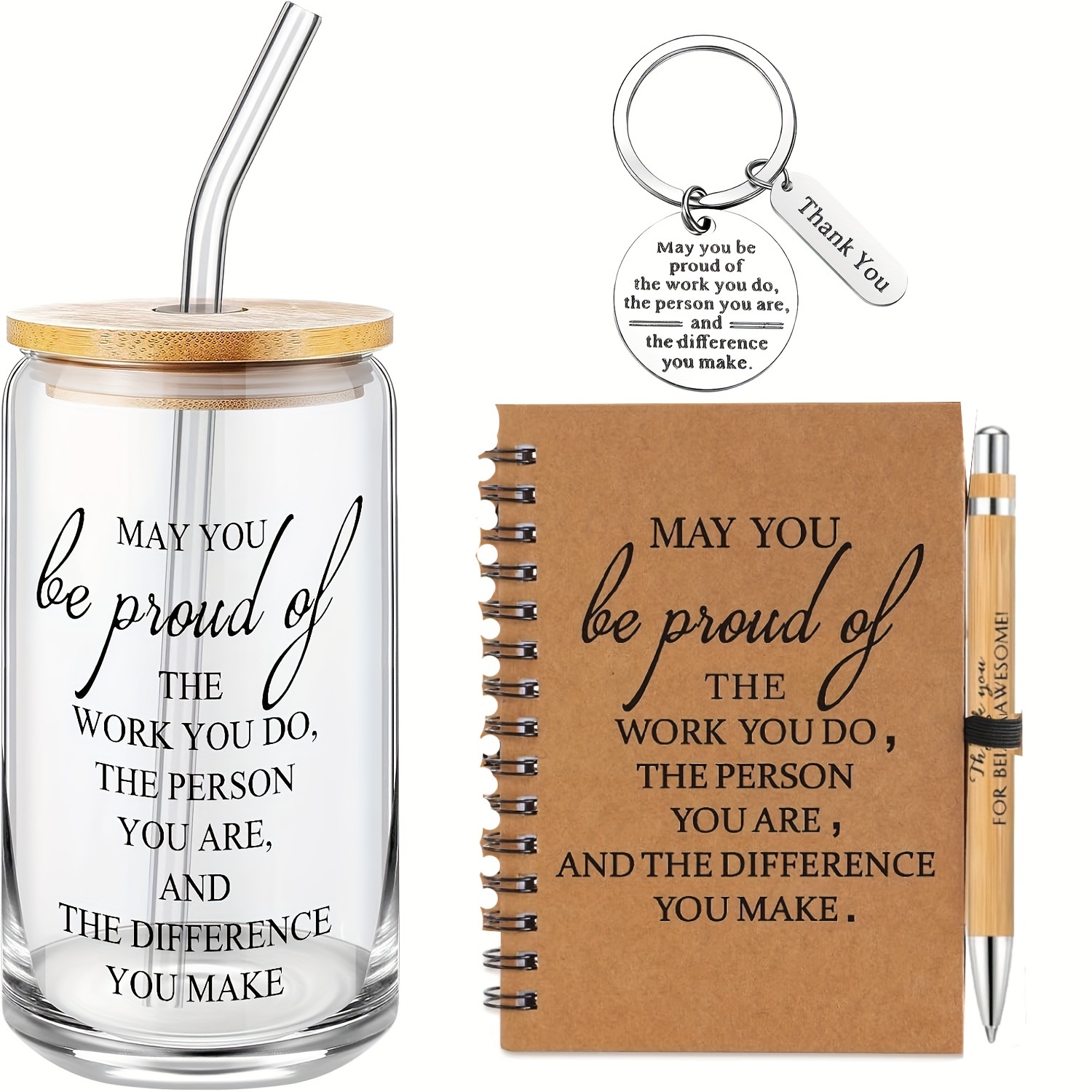 

4pcs Employee Appreciation Gift Set - Inspirational Glass Cup, Journal & Ballpoint Pen For Men And Women - Perfect Thank For Staff, Coworkers, Teachers - Ideal Christmas Gift, Team