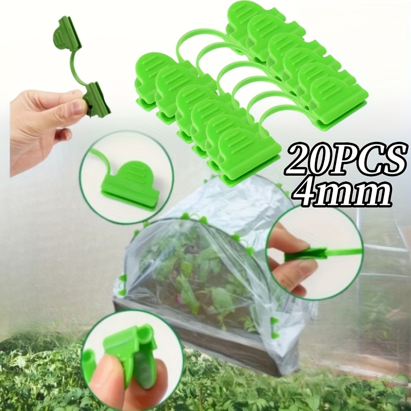 E-shop 20 Stück robuste Gewächshausfolien-Halter aus Kunststoff, windfeste Befestigungen für 4-mm-Rohre, für Tunnel- & Mini-Bogengewächshäuser,