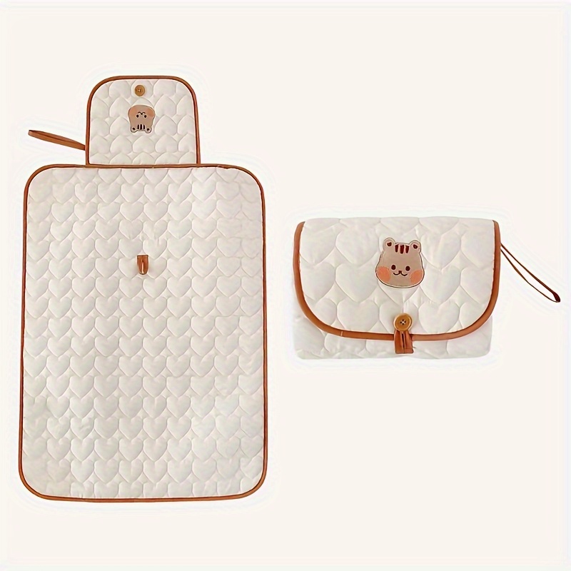 cute beige embroidered animal diaper changing pad for     details 2