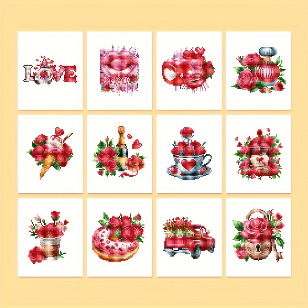 

12pcs, 5.9 X 7inch, Frameless, Rose Patterned Mini Diamond Painting, Home Desktop Creative Mini Diamond Painting, Creative Simple Patterned Diamond Painting.