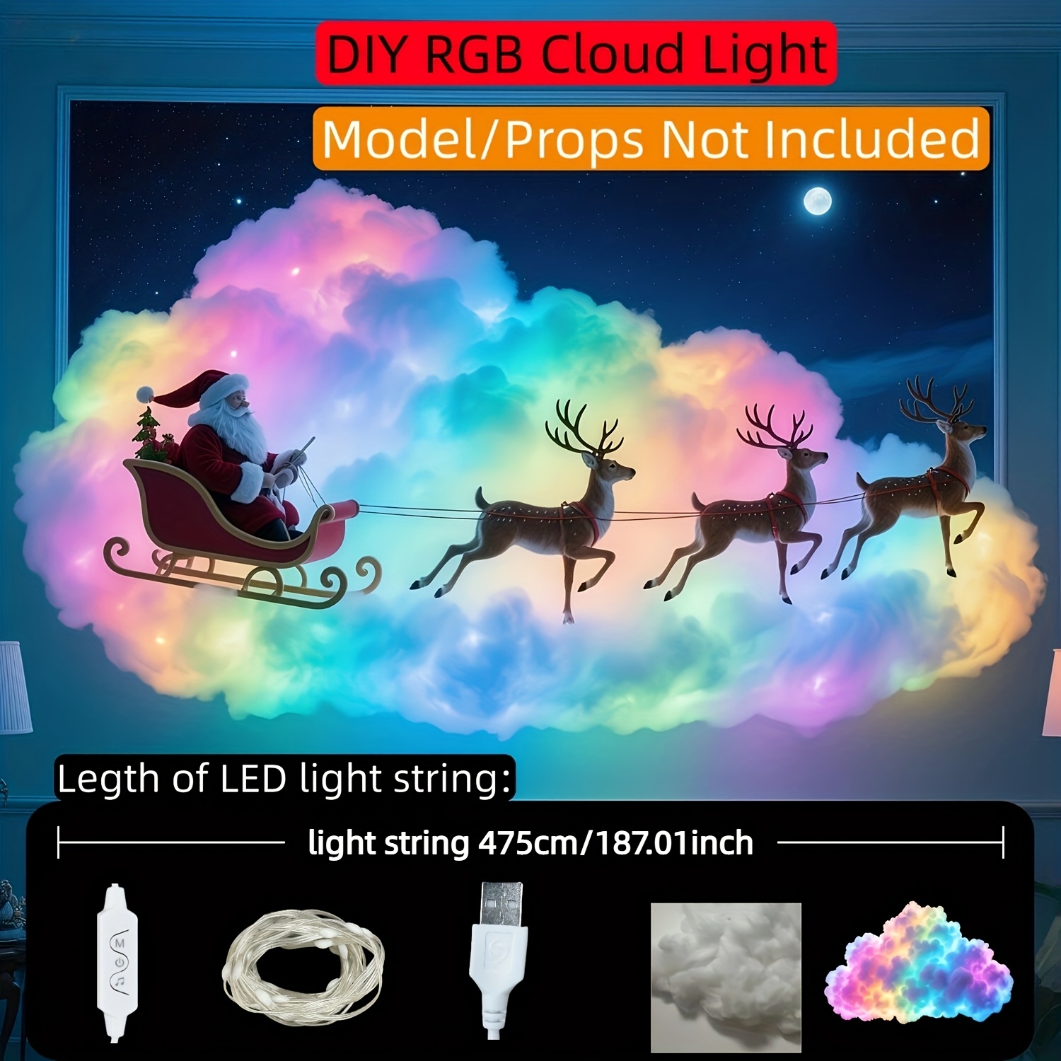 TEMU Christmas Lighting, Colorful Thundercloud Lights (led String Length 475cm) Synchronized Rgb Color Change, Best Usb Decorative Lights Suitable
