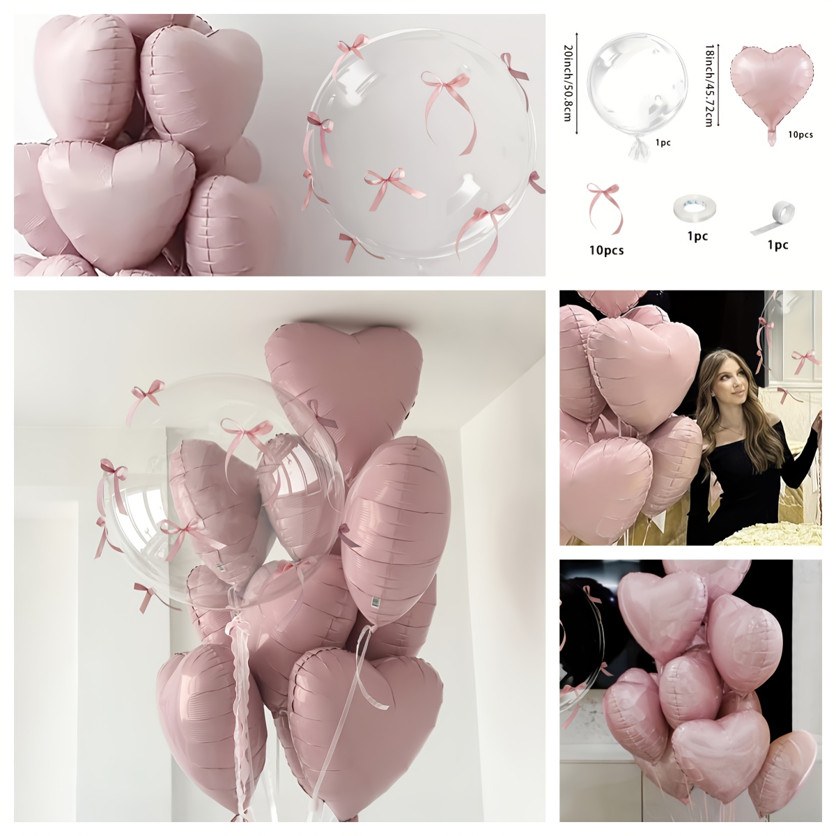 23pcs, Bobo Pink Heart-shaped Bow Set, For Room Decoration, Gender Reveal, Graduation Decorations, Birthday Photo Props, Christmas, Party Scenes, Rooms, Interior Decorations, New Year, Party Scene