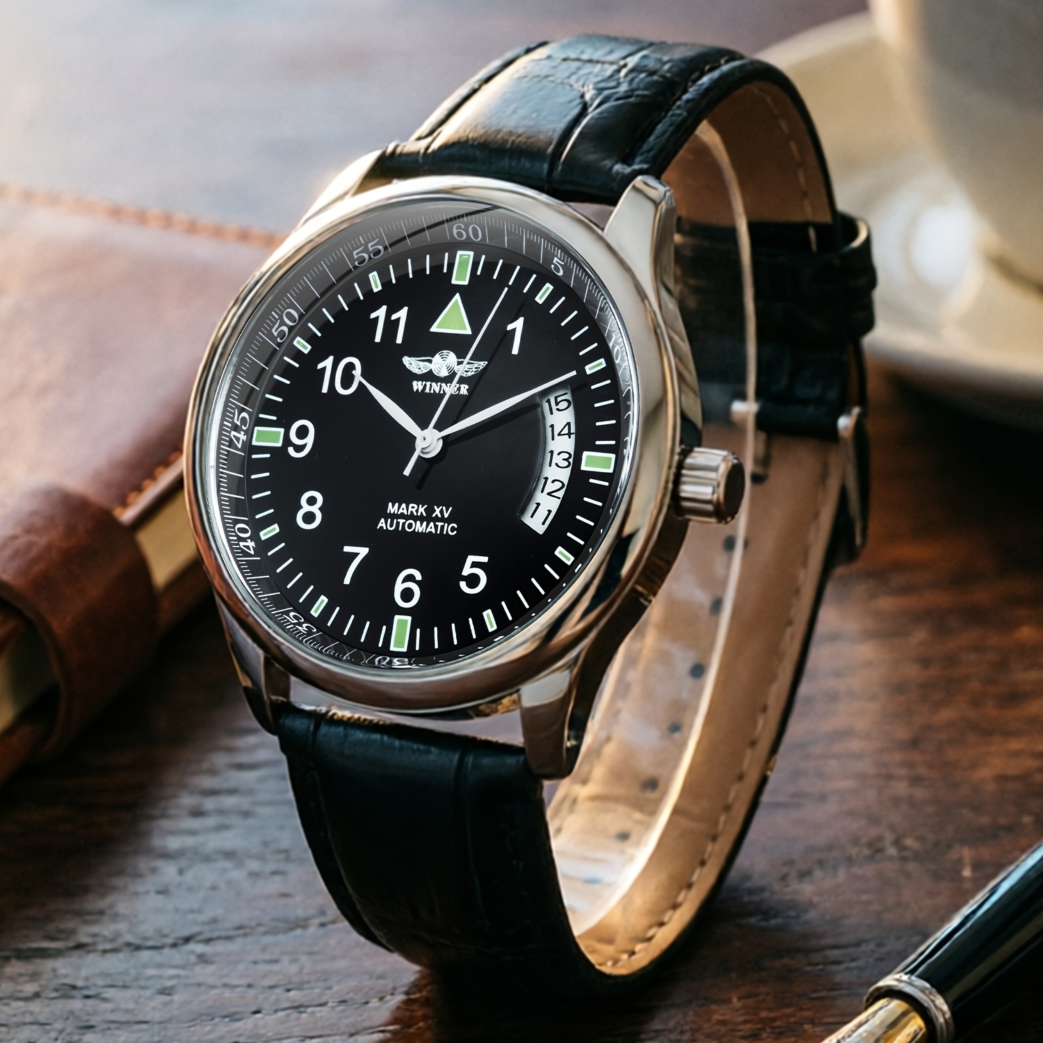 TEMU Automatic Mechanical Watch Featuring A Minimalist Black &white Dial And Calendar Design, With A Casual Strap From A Top Brand, Perfect For