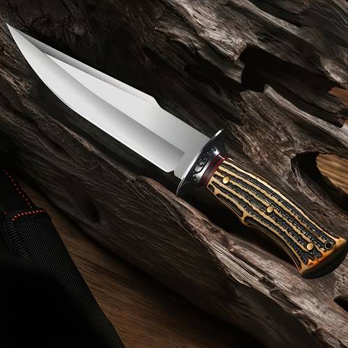1pc portable high quality outdoor knife with leather case suitable for camping hunting fishing hiking and other multi purpose essential travel accessories perfect gift for fathers men