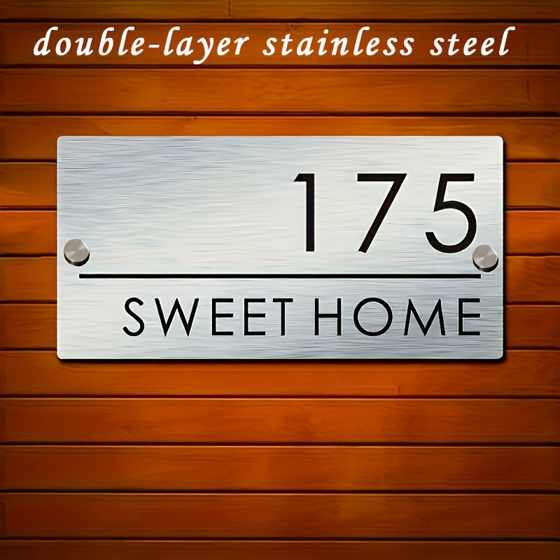 TEMU Customizable Stainless Steel Door Number - Personalized Wall Mounted , Weather Resistant Metal Nameplate, Stylish And Address Identification