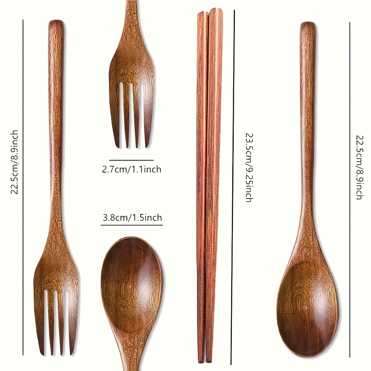 Image of Wooden Cutlery Set - 3pcs Cutlery Set, Natural Wooden Cutlery Spoon, Fork And Chopsticks Set, Portable Reusable Cutlery, Suitable For Meals, Soups, Rice And Salads
