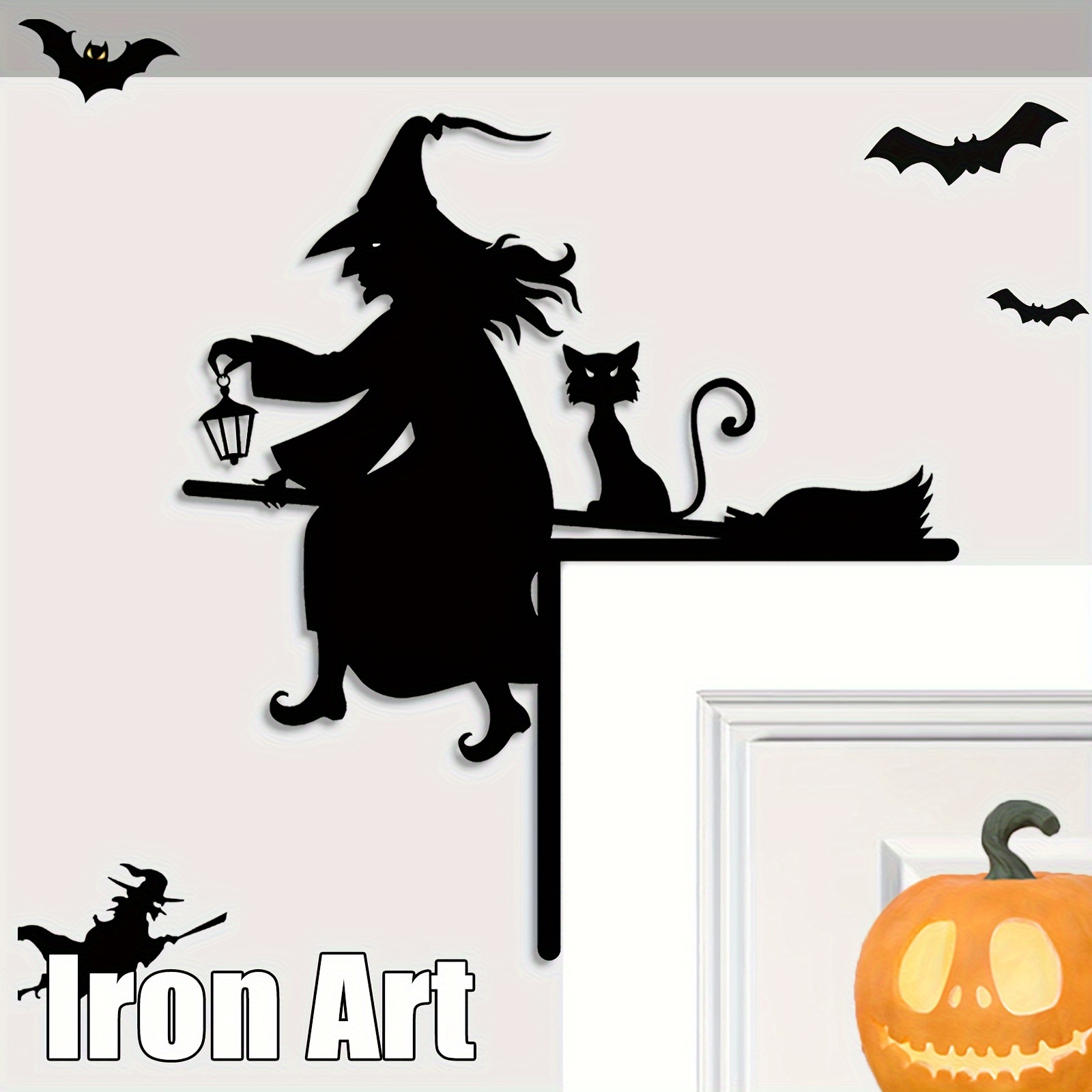 

Halloween Witch And Cat Silhouette Decoration, 1pc Iron Art Door Frame Ornament, Household Party Witchcraft Wall Sign For Indoor Bedroom And Courtyard Display