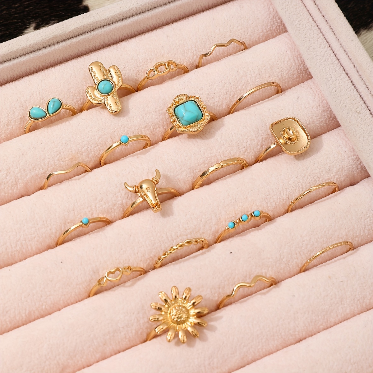 19pcs Alloy Iron Hoop Ring Set, Vintage Ethnic Style