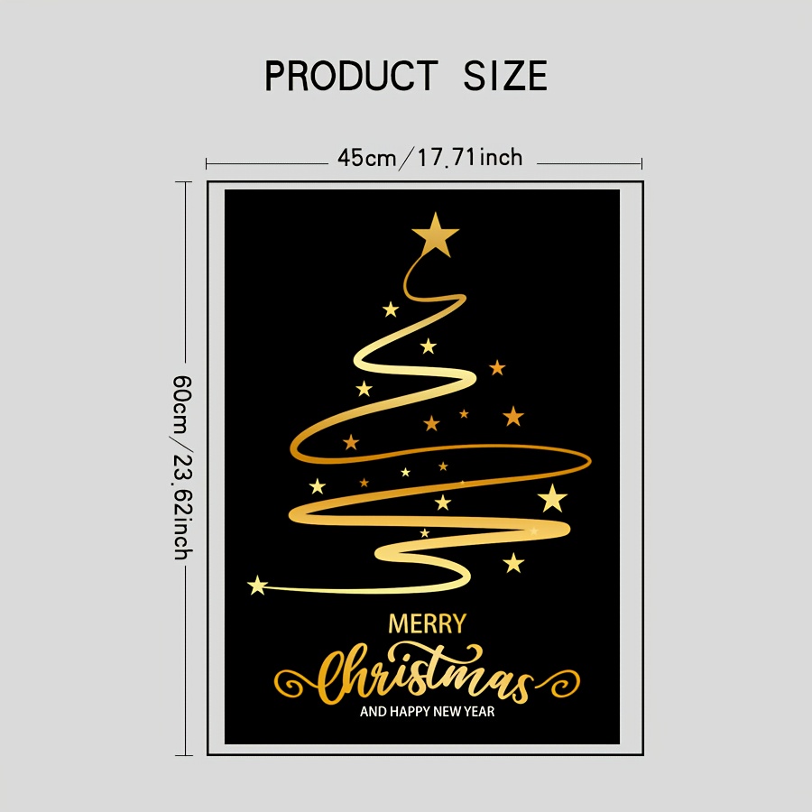Image of 1 Sheet Static Cling Window Film Suitable For Glass Doors & - Static Adhesive Pvc Christmas Tree & Golden Stars Decoration, Window Sticker (45x60cm/) For Holiday Party Decor, & Stick Glass