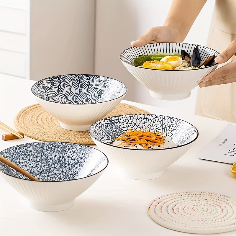 

4pcs Ceramic Bowl, 8inch Ceramic Plate, Creative Soup Bowl, Rice Bowl, Noodle Bowl, Pasta Bowl, For Home Kitchen Restaurant, Kitchen Supplies, Tableware Set