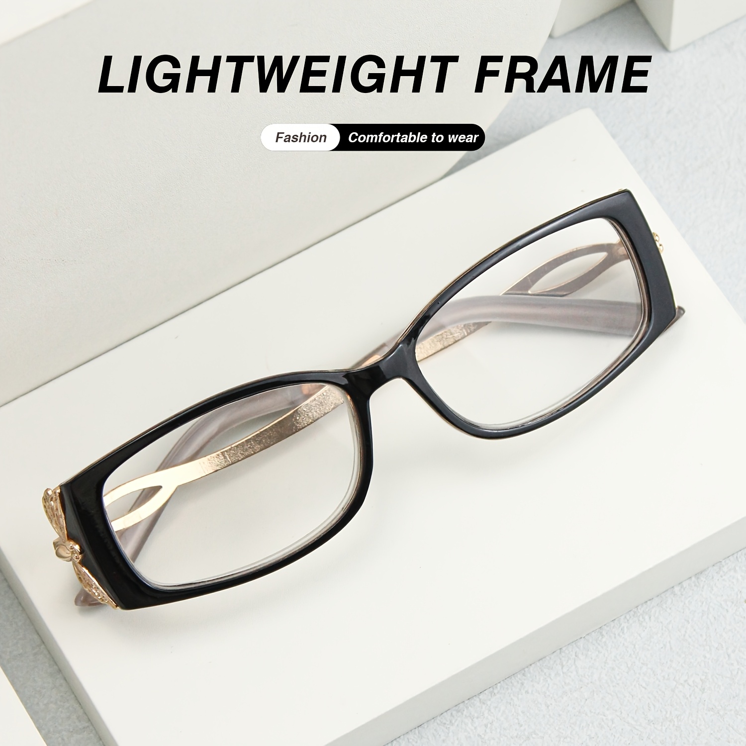 Small-Framed Rectangular Reading Glasses with Dragonfly Motifs