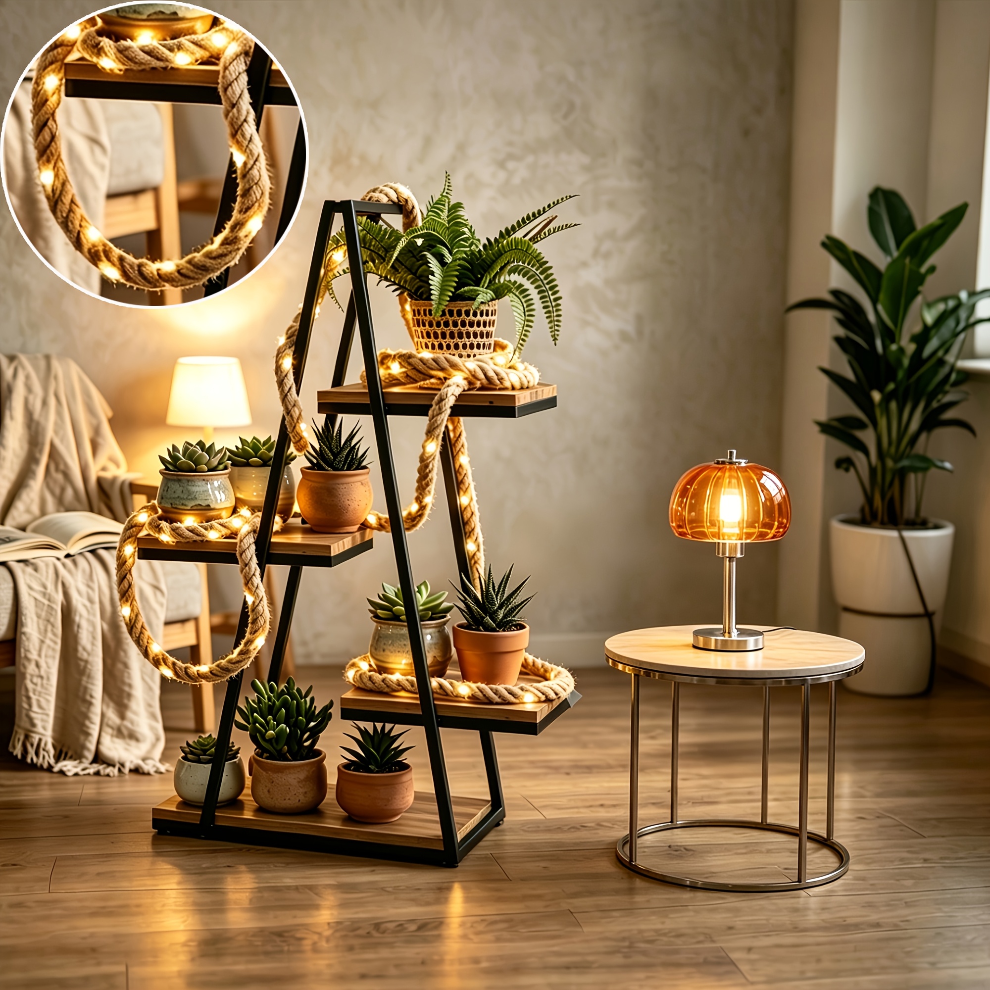 TEMU Ultra-long 200cm Jute Rope Light String, Warm Tone, Battery Powered (no Power Cord Required, Battery Not Included), Indoor Decorative Light