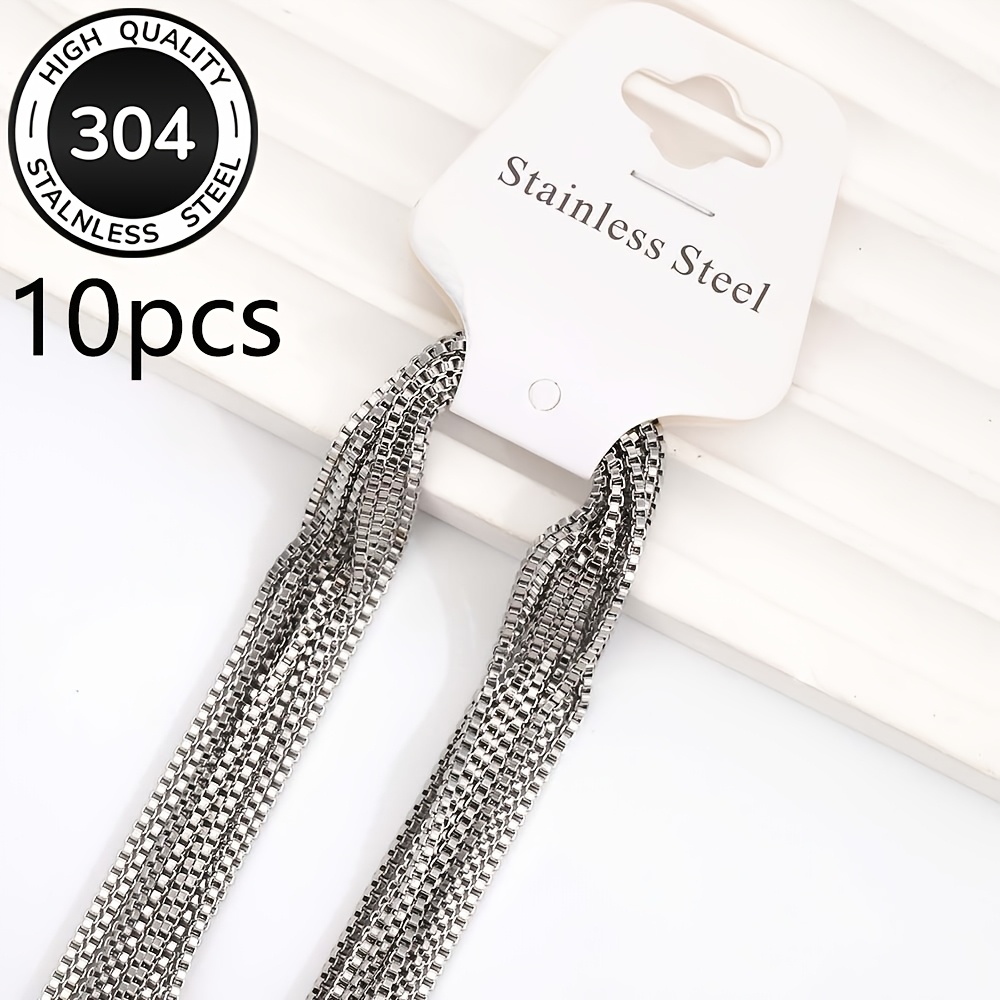 10pcs Matte Silvery Square Box Thin Chains, Stackable