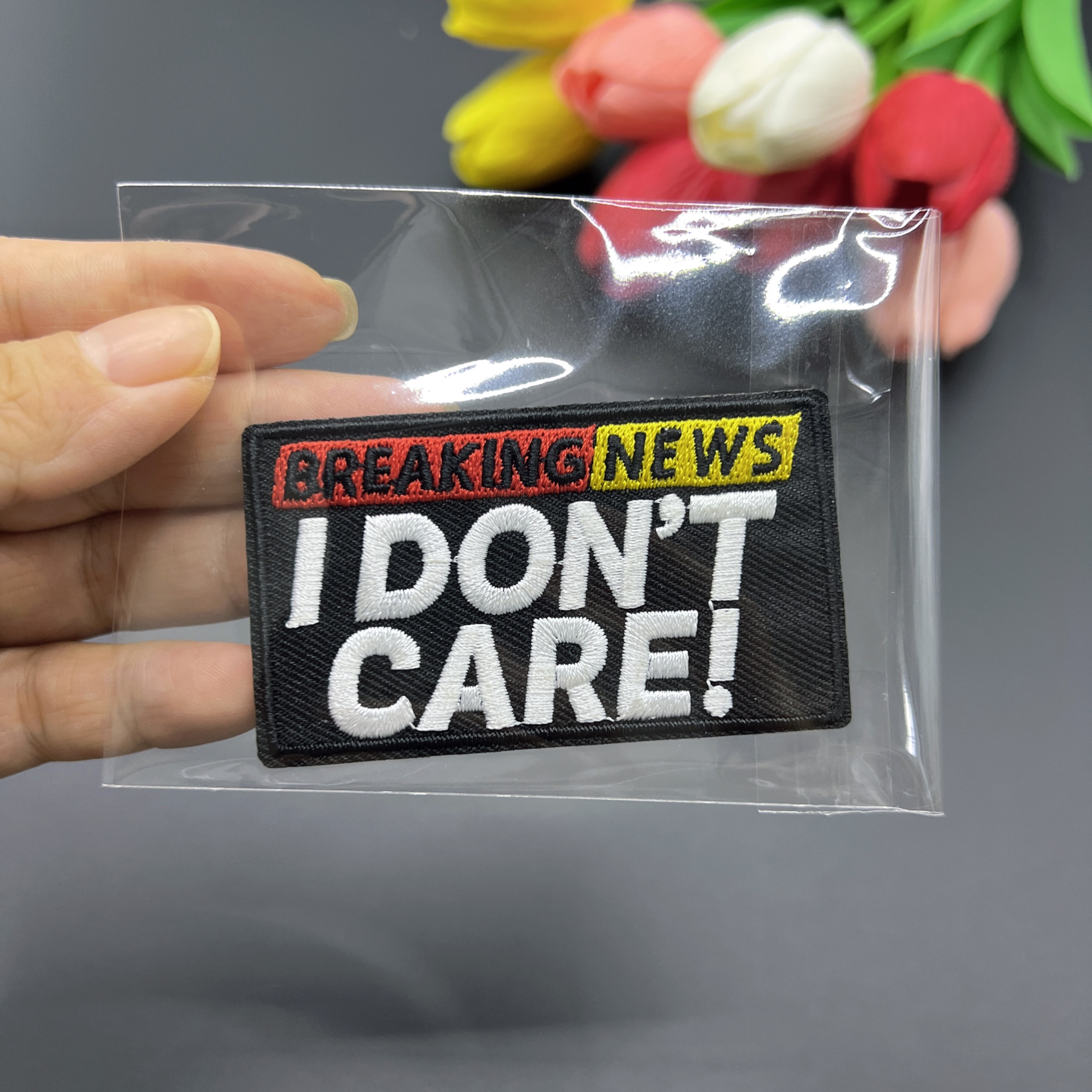 

Breaking News I Don't Care! Iron-on Patch - Black, Suitable For Diy Jackets, Backpacks, Hats, And More - Polyester Material