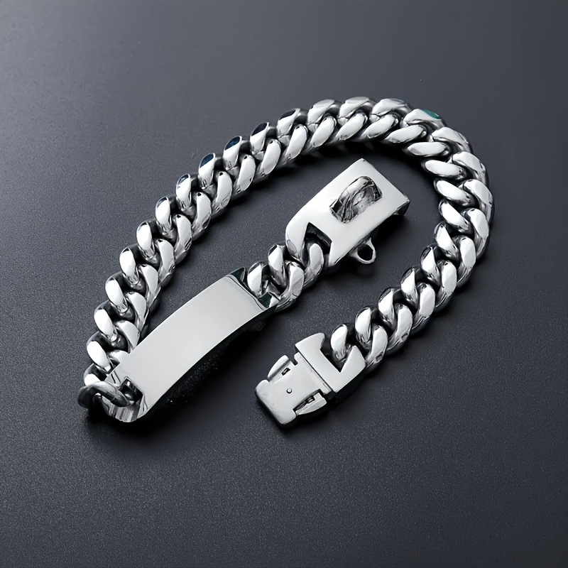 TEMU [custom]15mm Heavy-duty Stainless Collar With Safety Lock - Customizable Nameplate Cuban Link Training Collar, Suitable For Small, Medium, And
