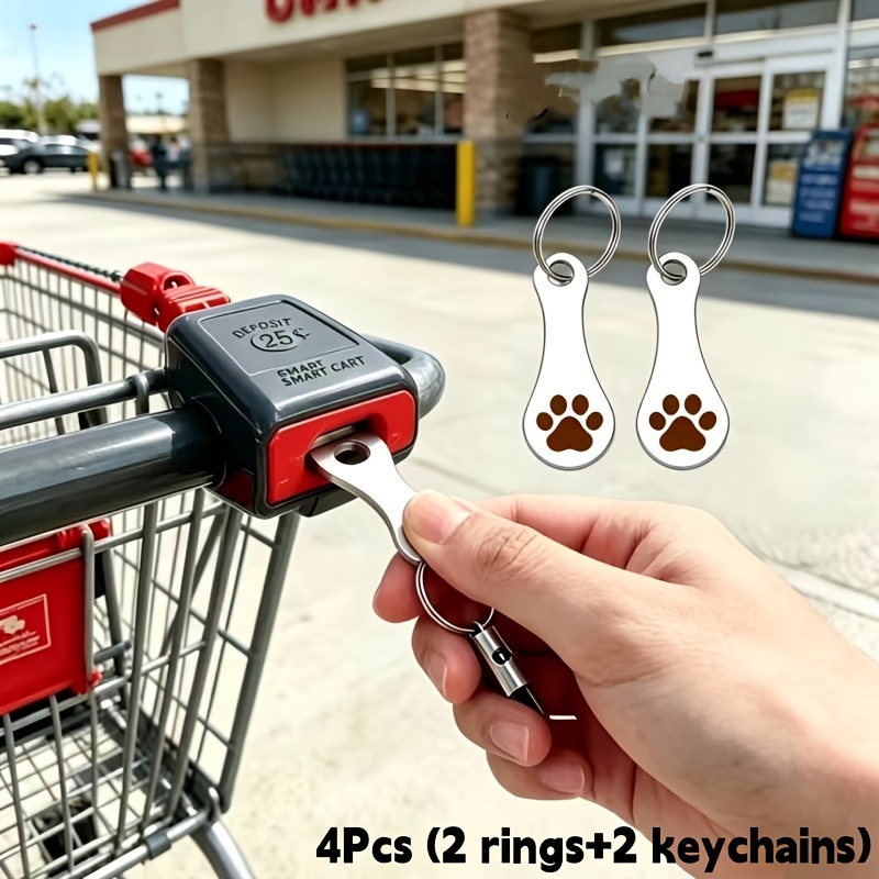 TEMU 4 pezzi (2 anelli rotondi e 2 portachiavi) per portachiavi token carrello della supermercato | Portachiavi carrello, portachiavi con per monete,