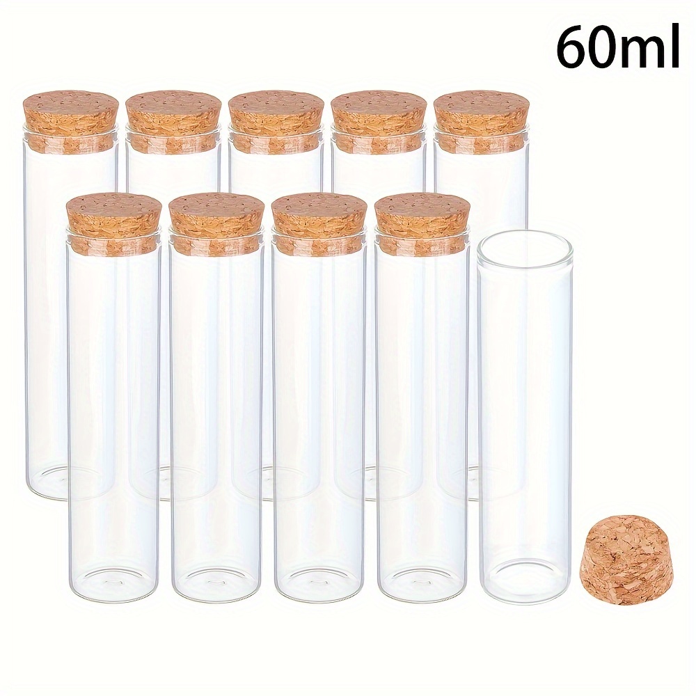 

10pcs/set Clear Glass Test Tubes With Wooden Cork Stoppers - 60ml | Craft Storage And Organization Container For home, , Uses