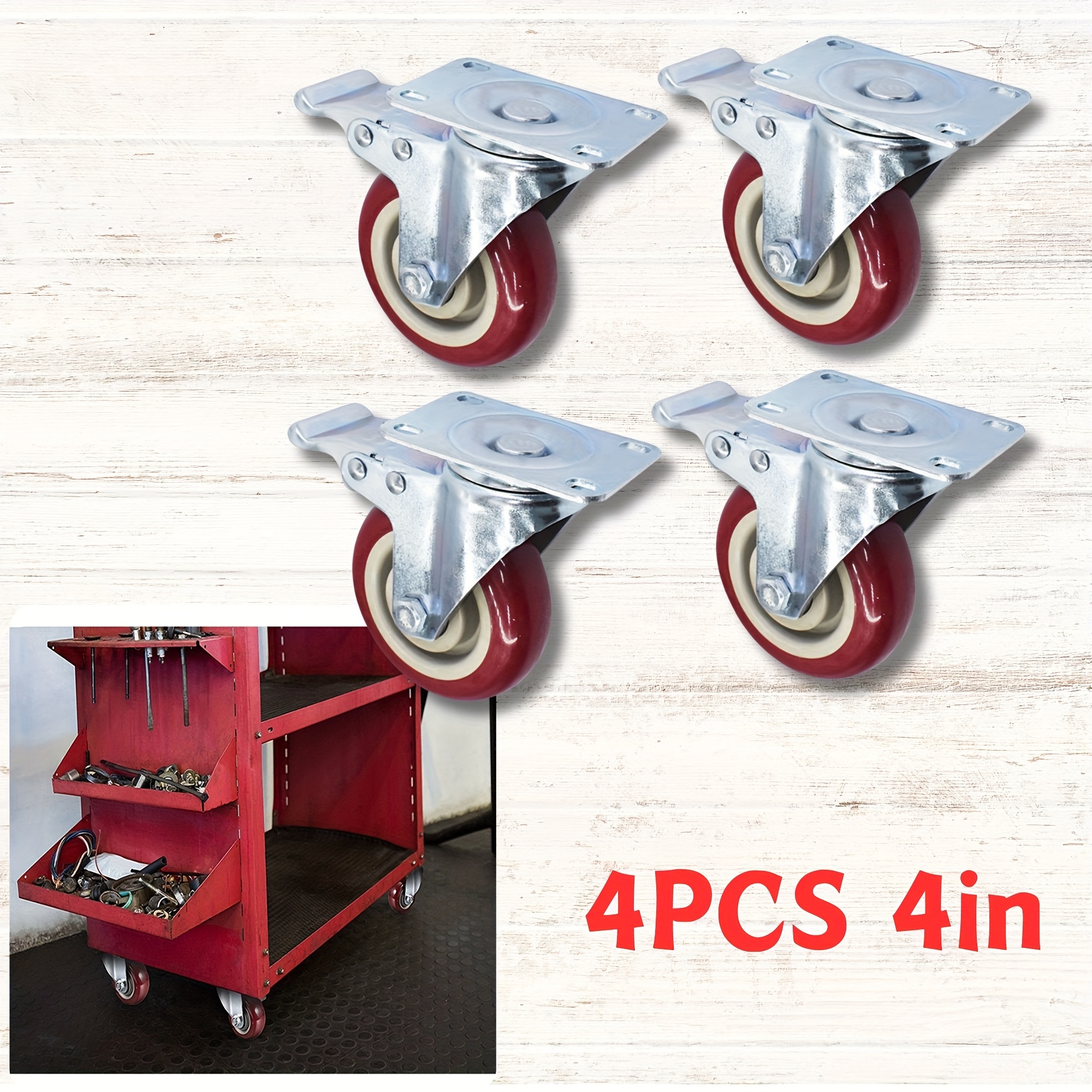Temu – TEMU 4 Pack Heavy Duty Industrial Swivel Caster Wheels With Locking Brake – 4-inch Wide Base Locking Casters Suitable For Furniture, Workbenches,