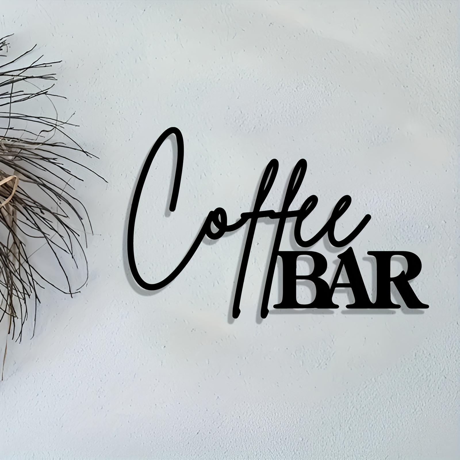 1pc Vintage Coffee Bar Metal Sign - Cursive Style, Pastoral Wall Art with Perforations, Perfect for Farmhouse Decoration, Perfect Christmas Gifts, Coffee Bar Decoration | Vintage Coffee Bar | Cursive Art, Coffee Bar Decoration