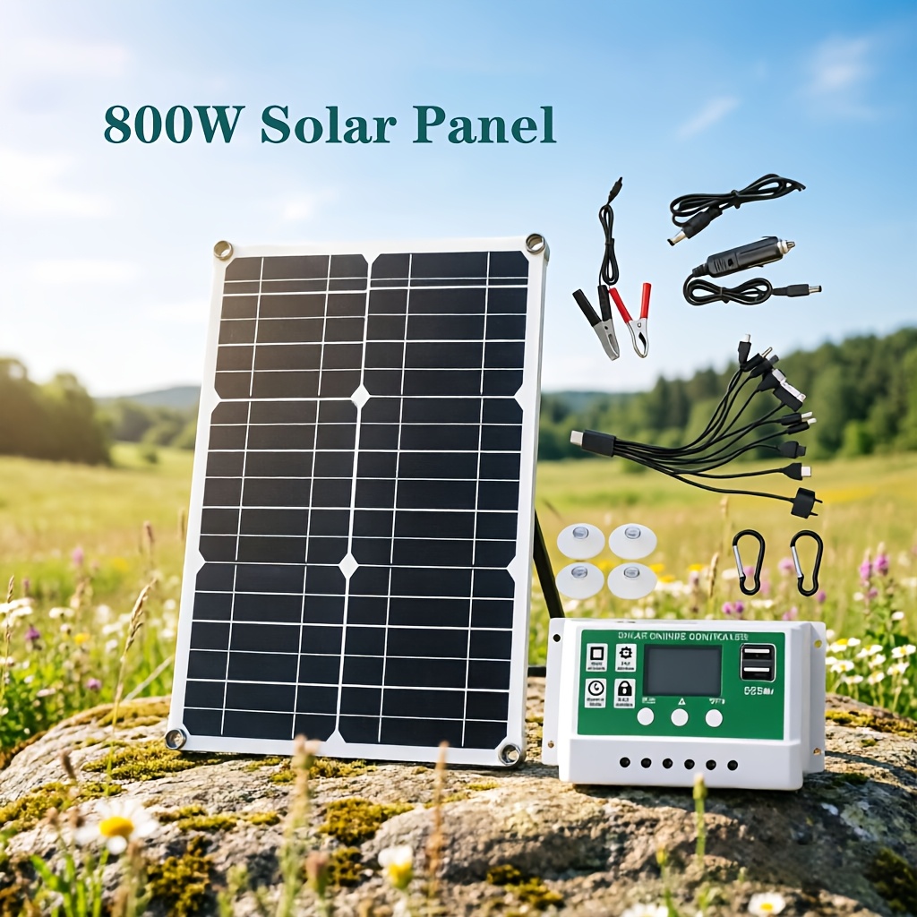 TEMU Portable 800w Solar Panel Foldable Outdoor Solar Charging Kit With Adjustable Support Bracket, Multi-type Connection Cables, Fast Charging For