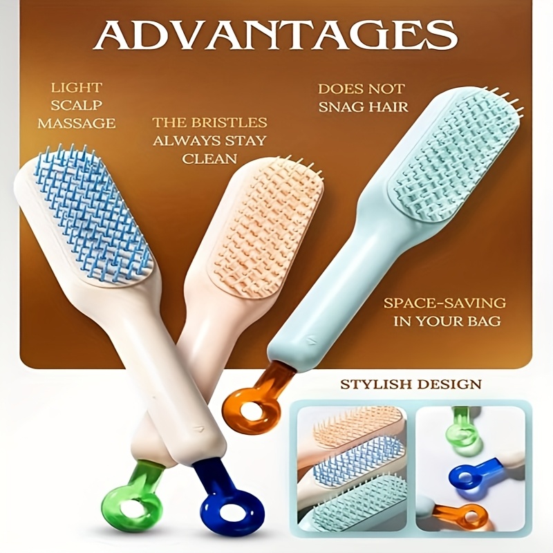 automatic cleaning hair   to   retractable bristles   free oval brush head suitable for men and women anti knot brush head suitable for curly straight thick wet and dry hair blue white pink daily grooming sleek Product details 5