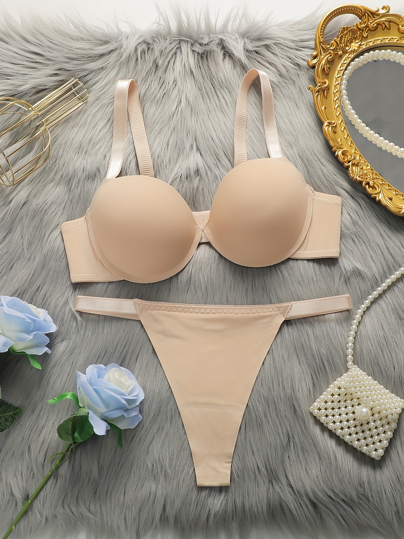 1 Set #Summer Thin Steel Ring Anti-Sagging Adjustable Push-Up Bra with Breathable Gathered Lingerie