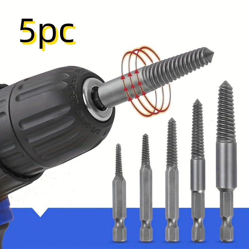 

5pcs/10pcs Screw Extractor Set - Heavy-duty Hex Shank Bolt Remover Kit With Screwdriver For Electric Drill - Tool For Removing Damaged, Rusted, And Screws