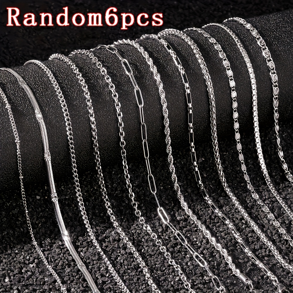 TEMU Random 6 Sets Of Clavicle Chains, Stainless Steel Unisex Short Chain 17.71 Inches + 1.96 Inches Tail Chain Necklaces For Men And Women, Suitable