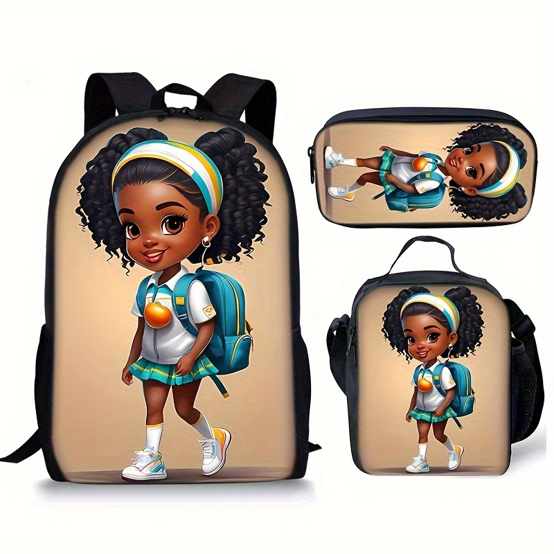 

3pcs Backpack With Small Bag And Pencil Case Set, Cartoon Character Polyester Bag For School Outfits