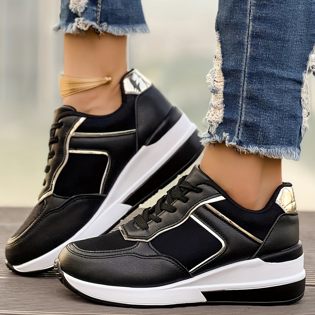 women's platform sneakers lace fashion trainers casual Temu