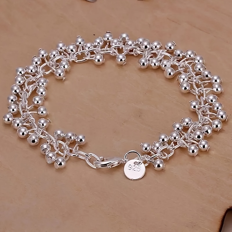 

925 Pure Silvery Bead Bracelet - Vintage Bohemian Style, Suitable For Wedding And Casual Outfits