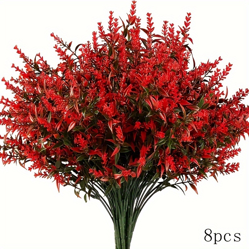 TEMU 8 Bundles Artificial Plants Outdoor, Artificial Flowers For Outdoors Fake Flowers Uv Resistant Flowers Lavender Outdoor Plants, Faux Flowers