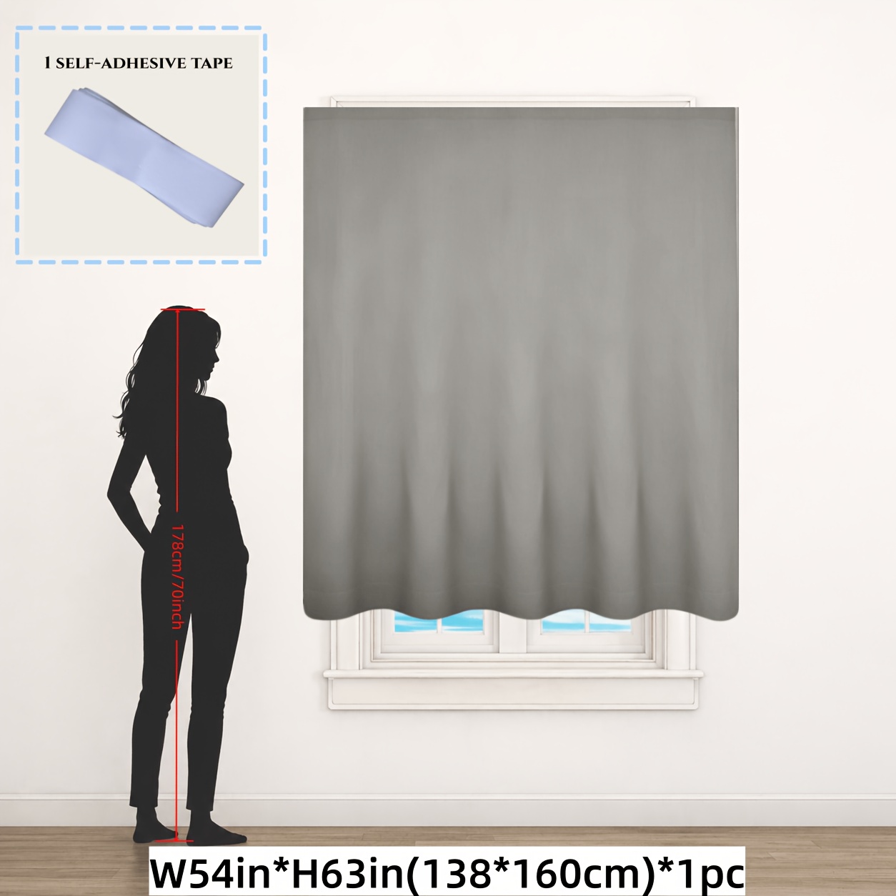 Image of 100% Blackout Curtains, No Drill Magic Tape Stick-on Window Curtain, Thermal Insulated Room Darkening For Bedroom, Portable &