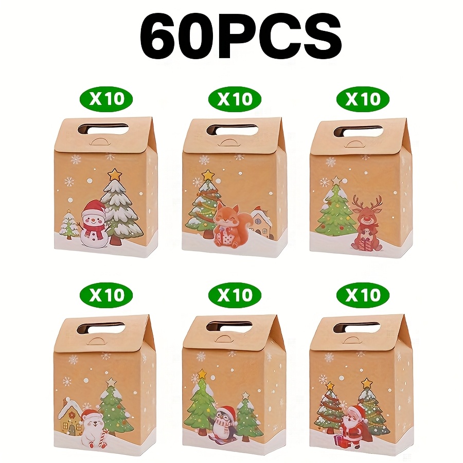 TEMU Gift For Her/him /60pcs Christmas Cowhide Party Gift Boxes With Penguin, Snowman, Polar Bear, And Reindeer Designs. Multiple Cartoon Styles With