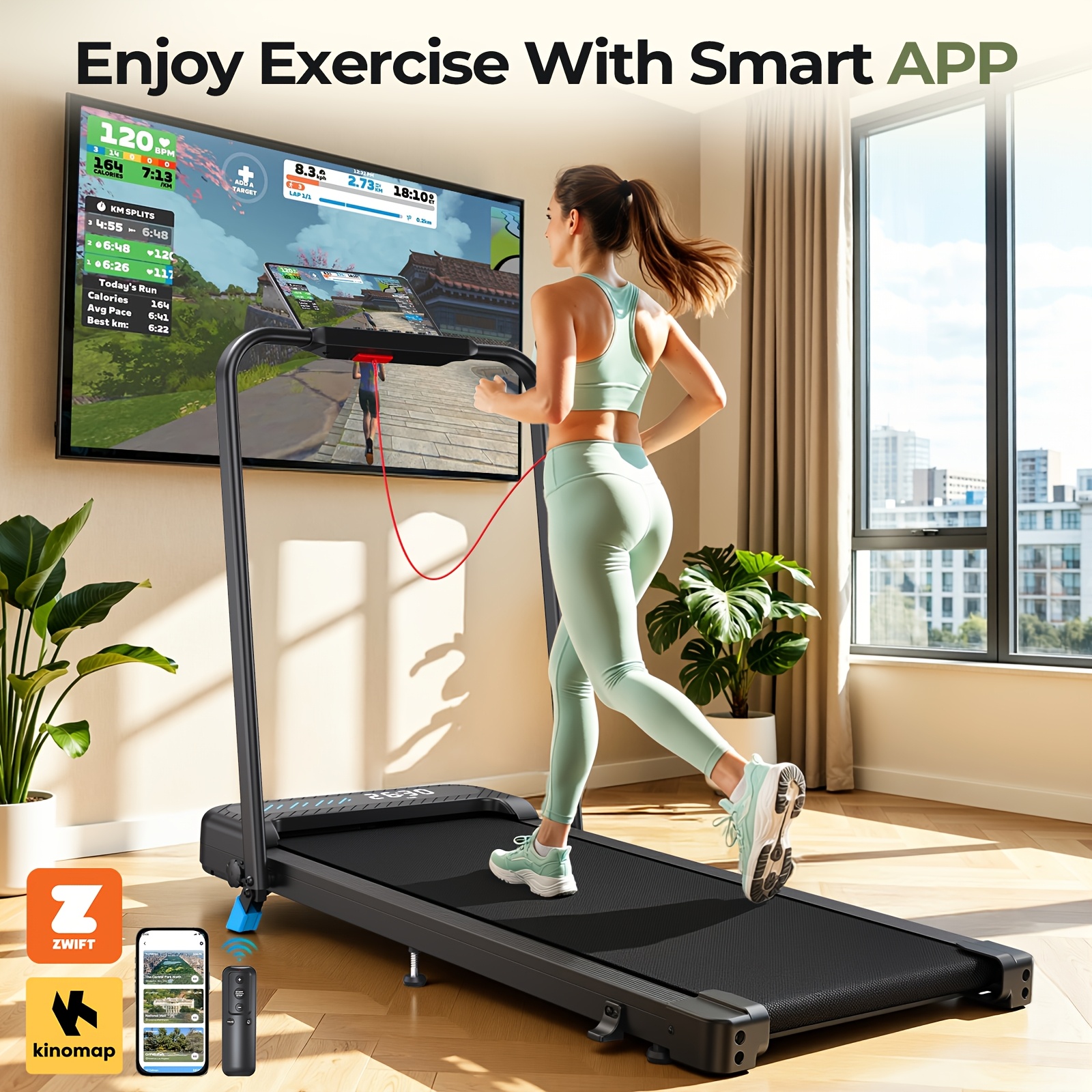 Foldable Treadmill with Incline, 2in1 Compact Walking Pad