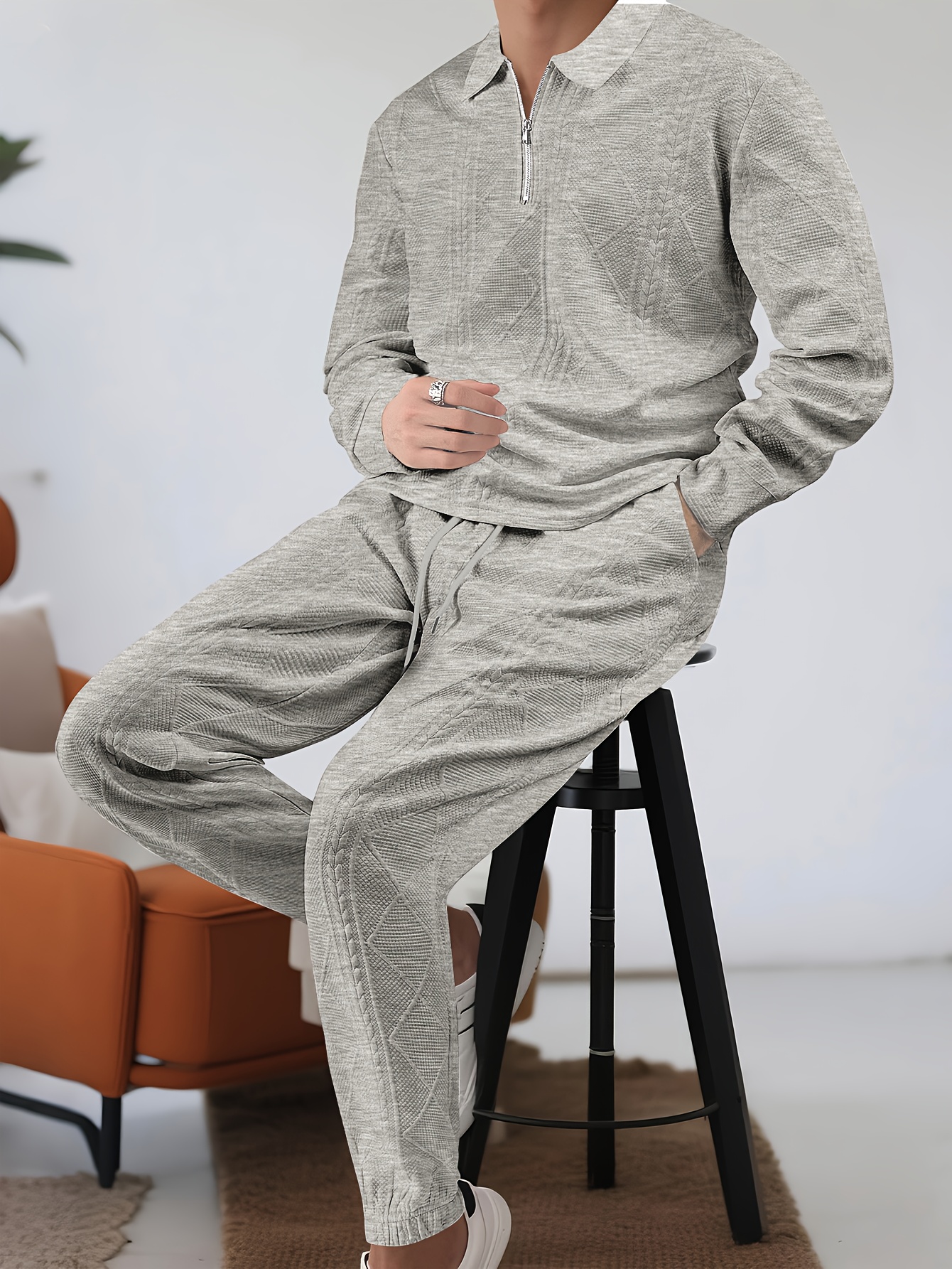 2pcs men's autumn/winter suit, long sleeve with turn- collar, zip