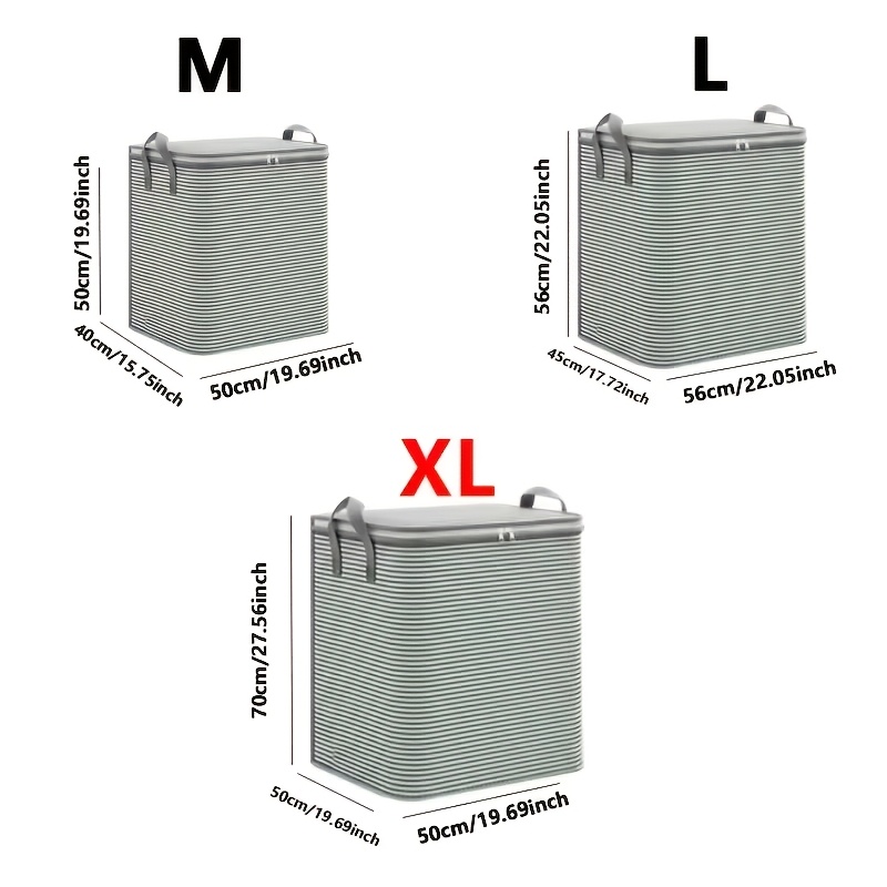 TEMU Sac de rangement à fermeture éclair de grande capacité, Boîte de rangement pliable pour vêtements et couettes, Panier de rangement en tissu non