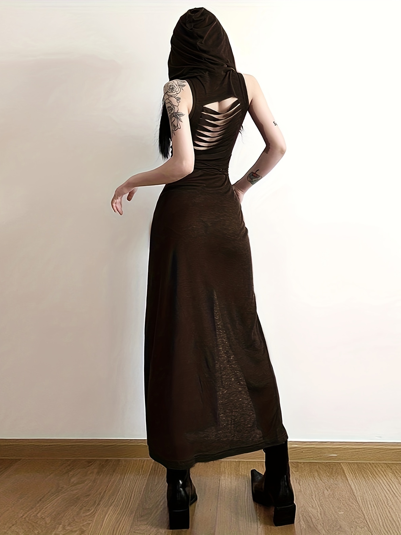 chinese dress ladies Darker Wavs Smoke Hooded High Slit Maxi Dress main image 0