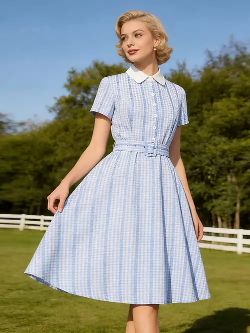 ladies dresses with a collar Keira Oversized Collar Dress Light Blue / XL / Final Sale