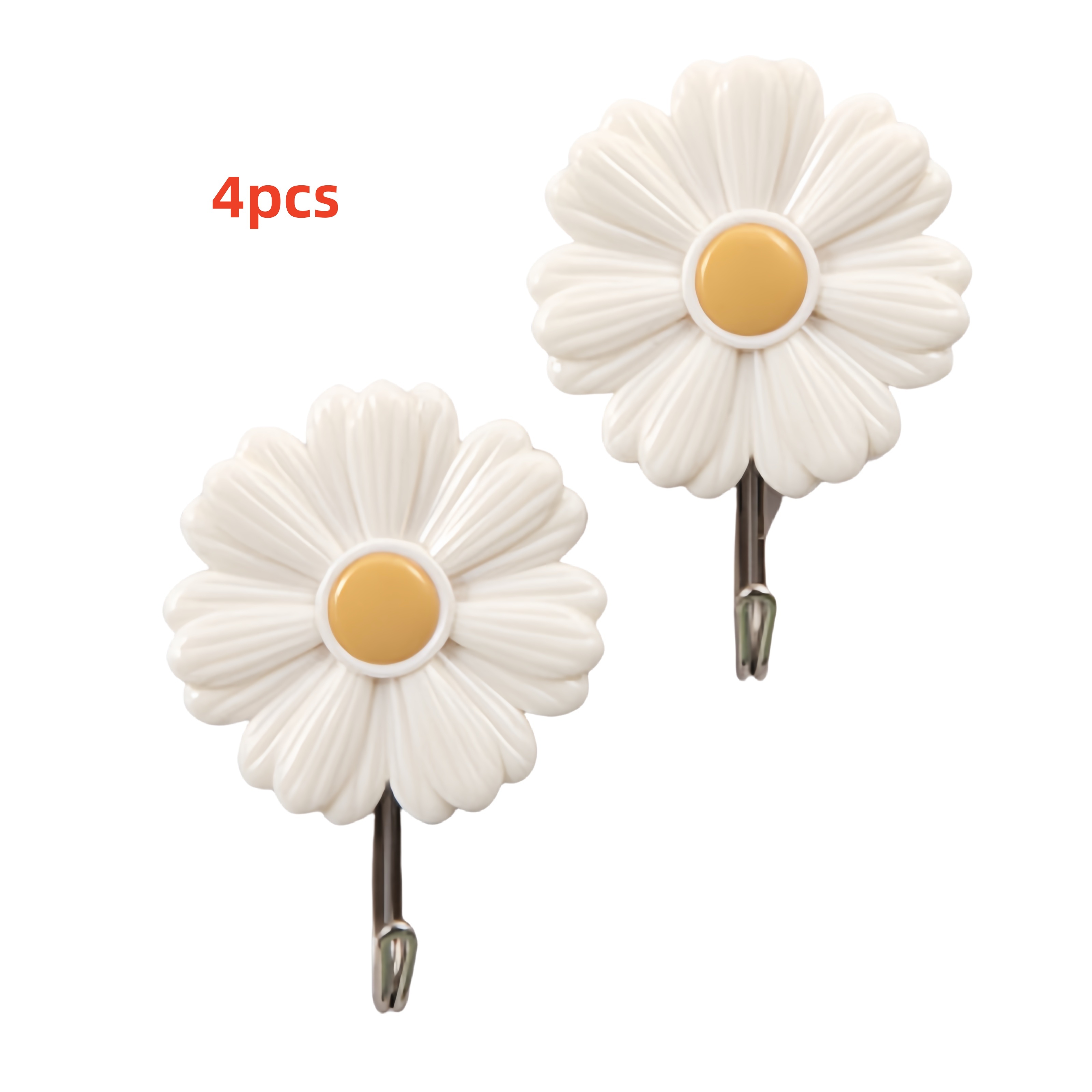 TEMU 2pcs/4pcs No-drill White Plastic Wall Hooks - Capacity Adhesive Hooks With For Kitchen, Bedroom, Bathroom - Stylish & Functional Organizer For