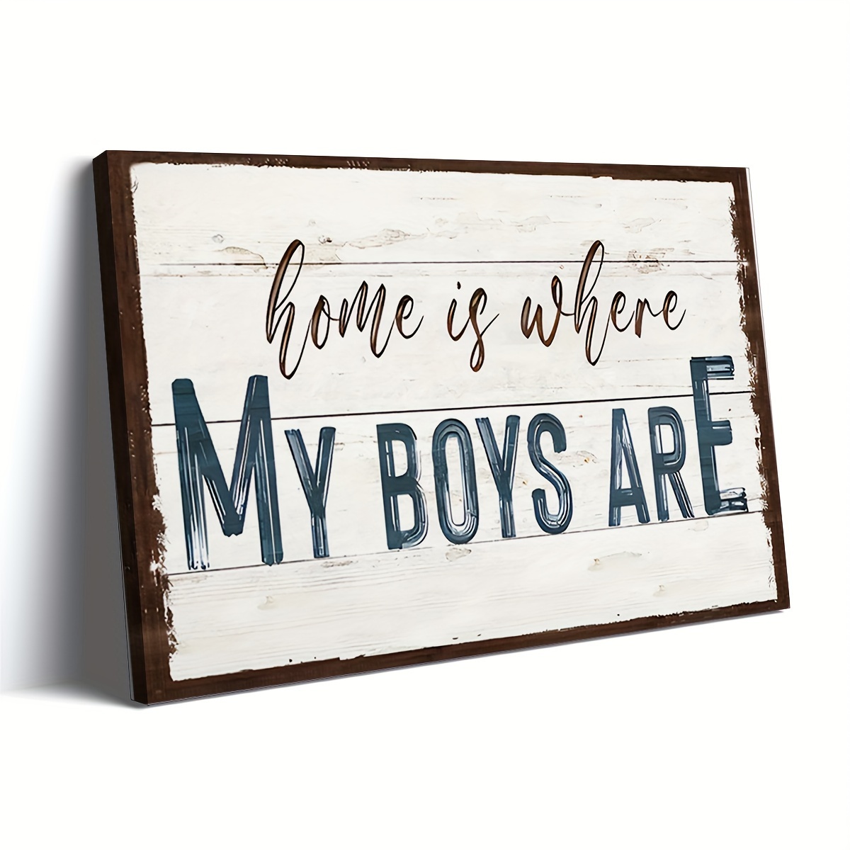 

1pc Extra Large ' My Boys Are' Vintage Canvas Wall Art - Rustic White Wooden Plank Design With Distressed , Frame, 1.5" - Ideal For Bedroom, Living Room, Home Office Decor, Room Decor