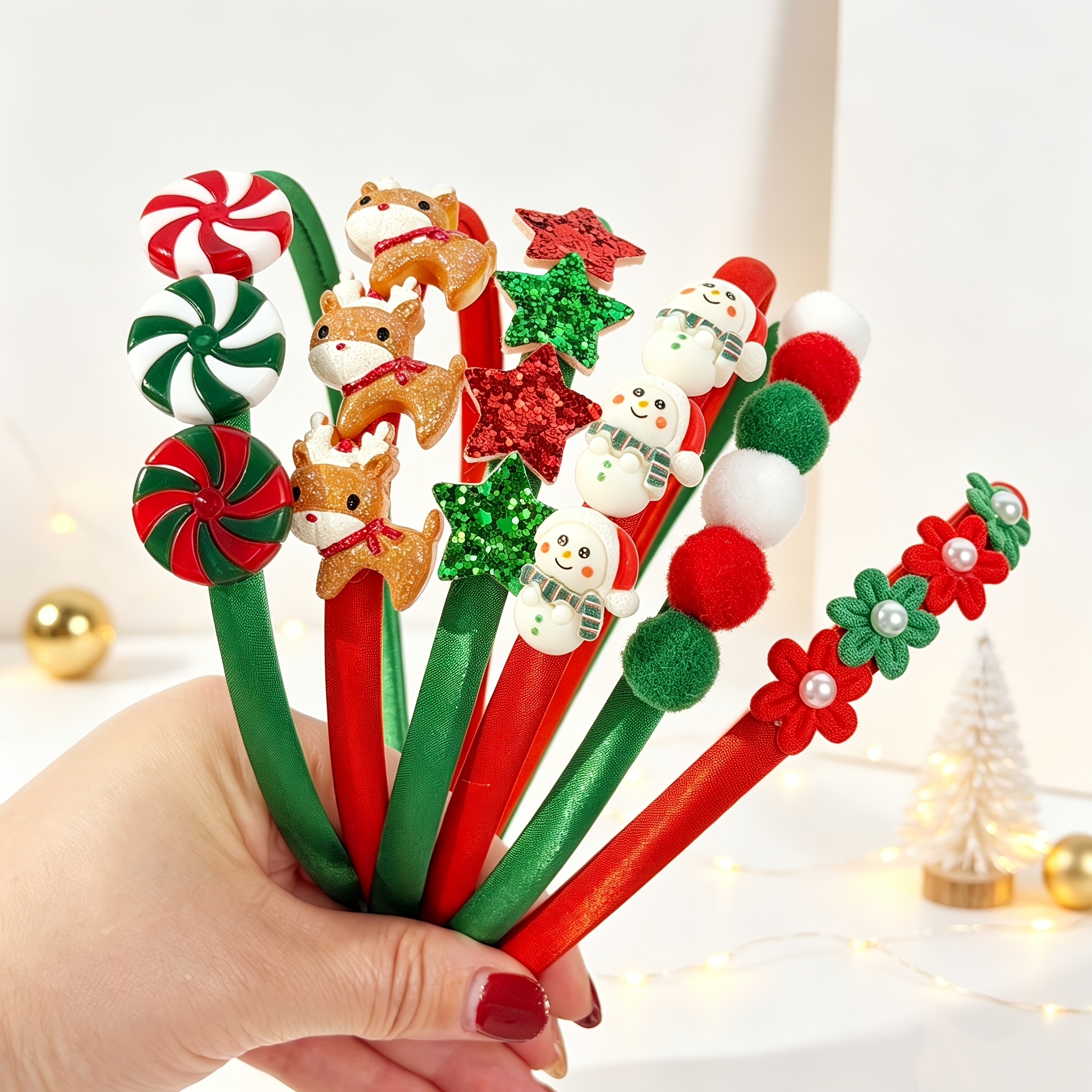 TEMU 6pcs Christmas Headbands Women's Checkered Plastic Headband Santa Claus Headband Christmas Holiday Party Headband Headwear