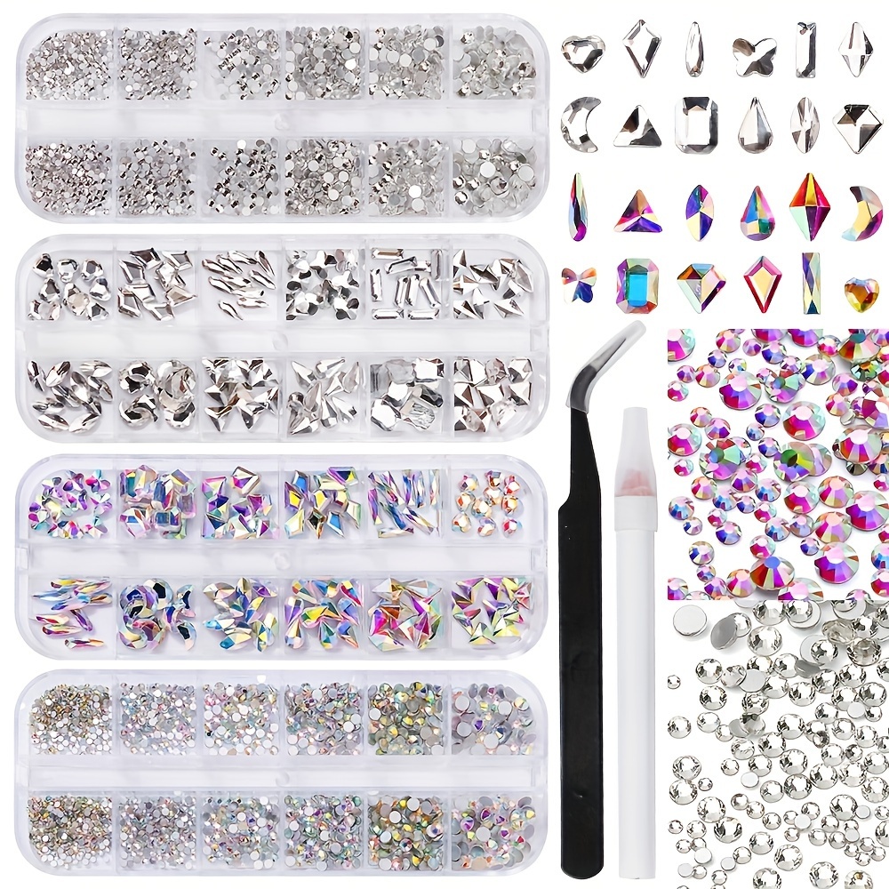 

Of Glass Rhinestones For Crafts, 2400 2-6mm Flat Back Crystal Ab + Crayons And Dotting Tools For Silvery White Crafts Nail Facial Makeup