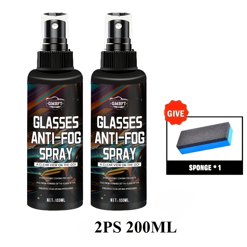2pcs 200ml Glasses Glass Spray 100ml, De-fogger For Car Windows, Helmets, Windshield And Interior Windows, Quick-dry Liquid Formula For Mirrors, Give A Sponge