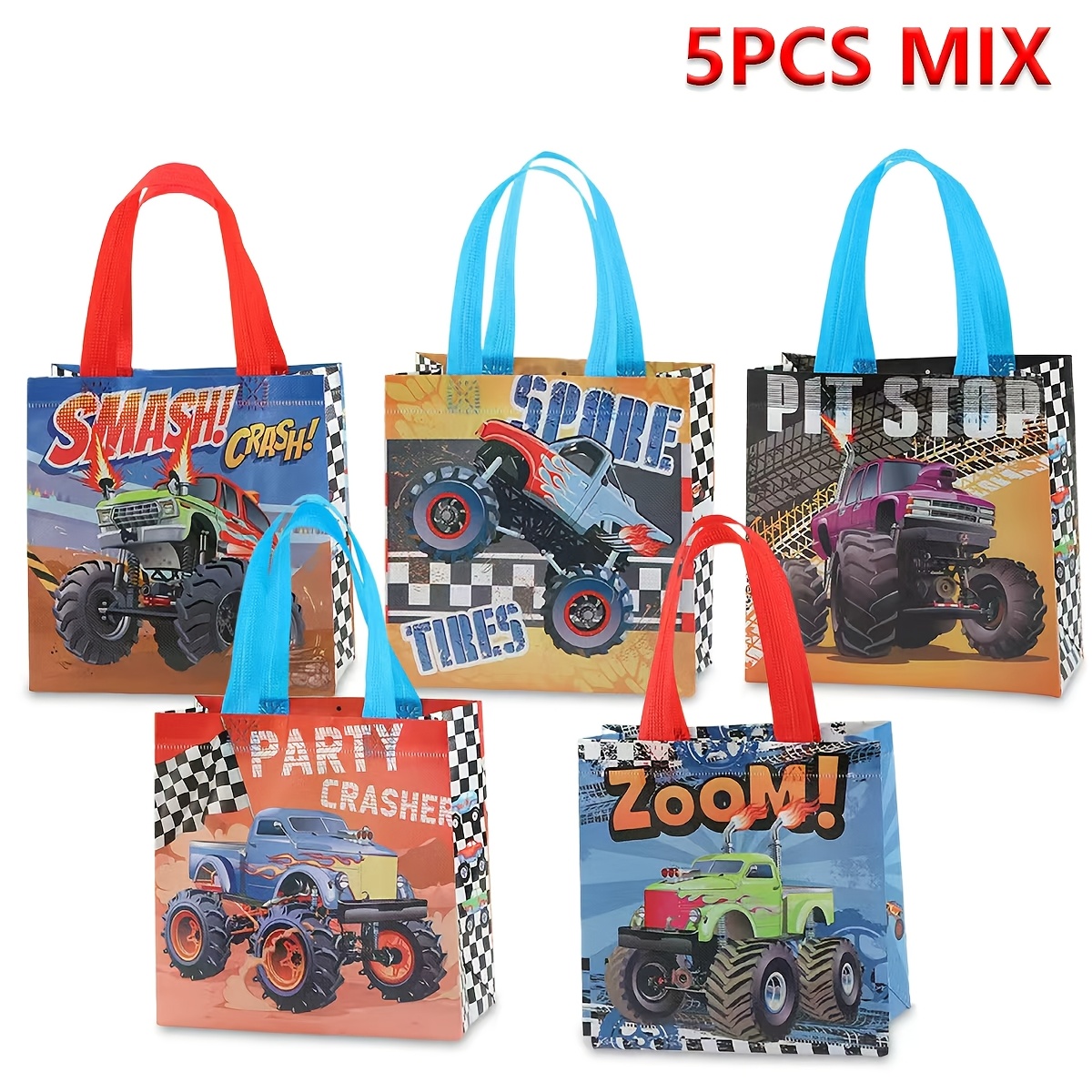 TEMU Gift For Her/him 5pcs Non-woven Off-road Racing Pattern Printed Gift Bags, Gift Bags Party Gift Packaging Bags Off-road Driver Tote Bags Mall