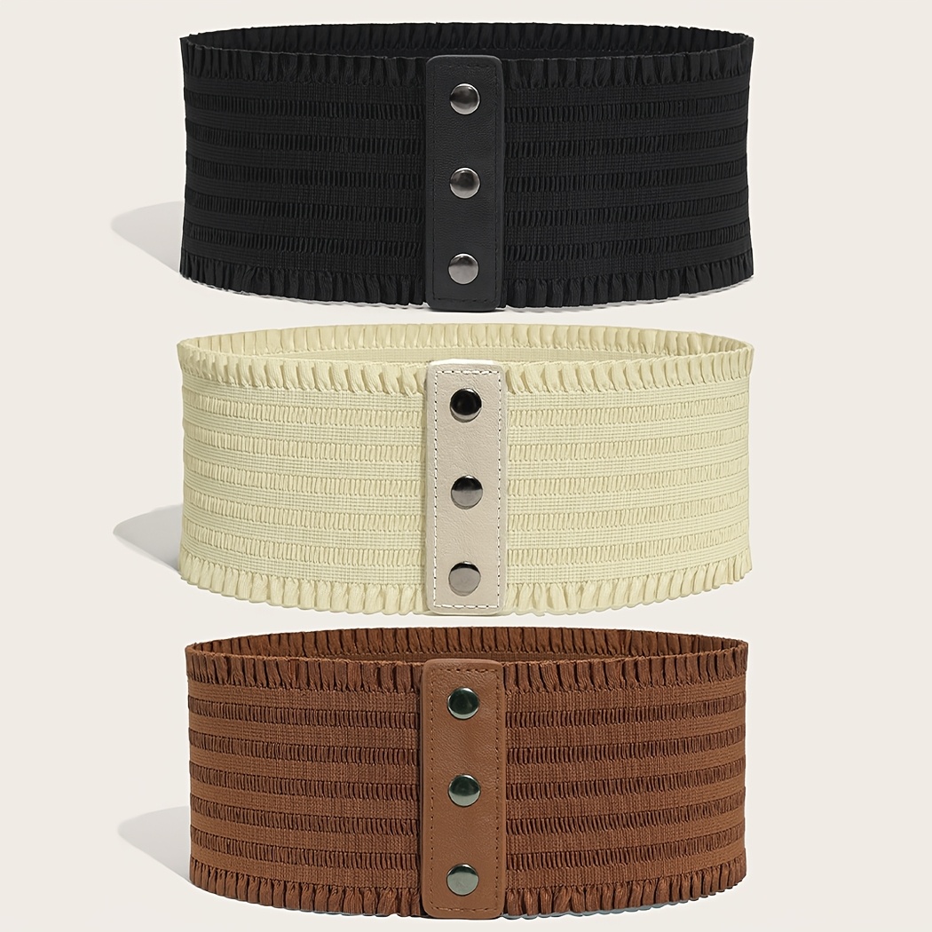 3pcs set womens simple stylish elastic wide belts ruffle